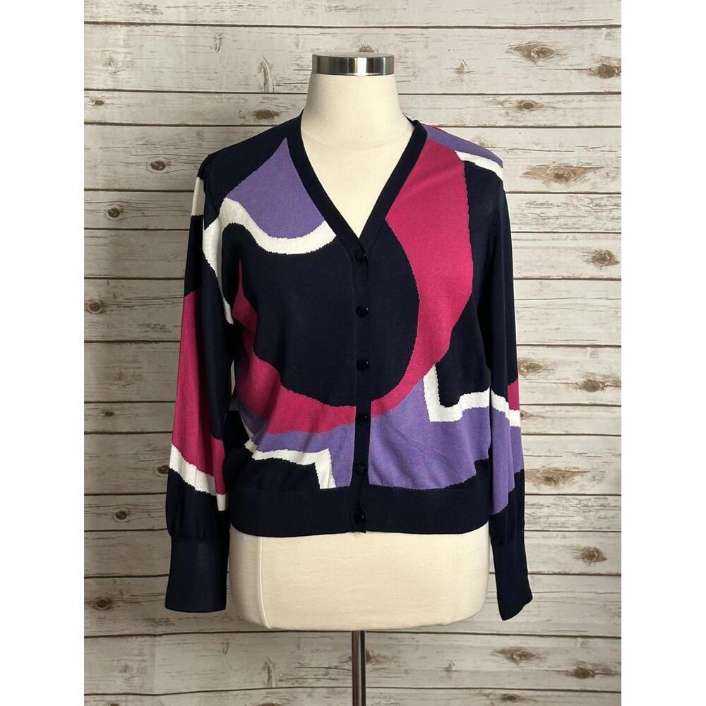 Chico's multicolored intarsia knit button front cardigan sweater Size 3/XL